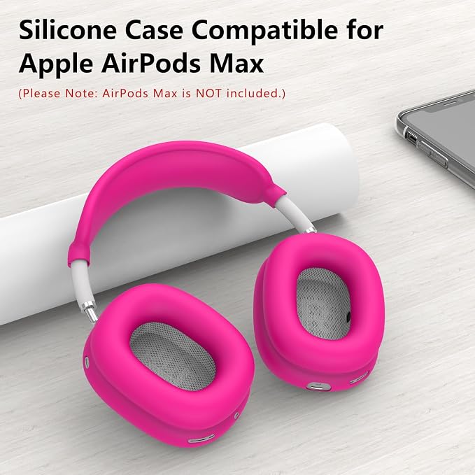Silicone Case Cover for AirPods Max Headphones, Ear Pad Case Cover/Ear Cups Cover/Headband Cover for AirPods Max 2/1 (2026/2024/2020)(USB-C/Lightning), Accessories for Apple AirPods Max 2, Hot Pink