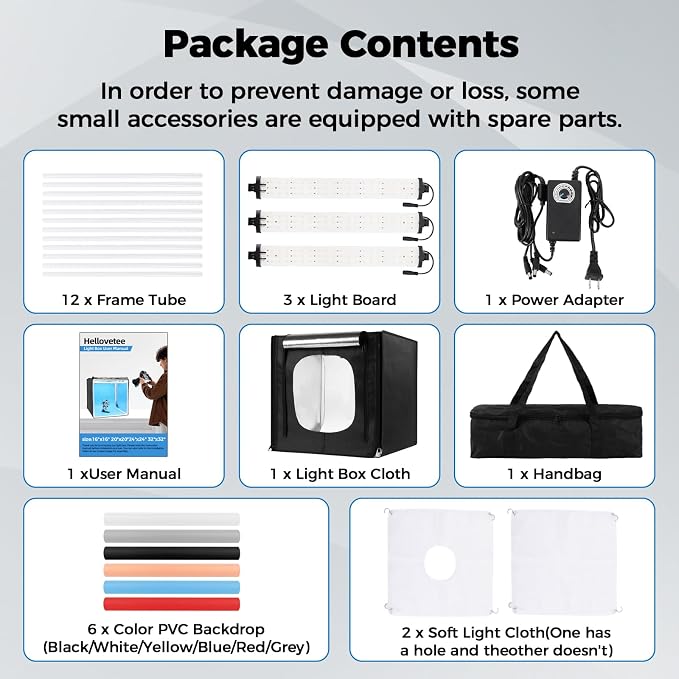 Photo Light Box, Portable 12/16/20/24/32 Inch Photo Studio Light Box, Shooting Tent Kit with 243 Light Beads and 6 Color Backdrops.Lightbox with 3 Stepless Dimming Light Boards for Product Photography