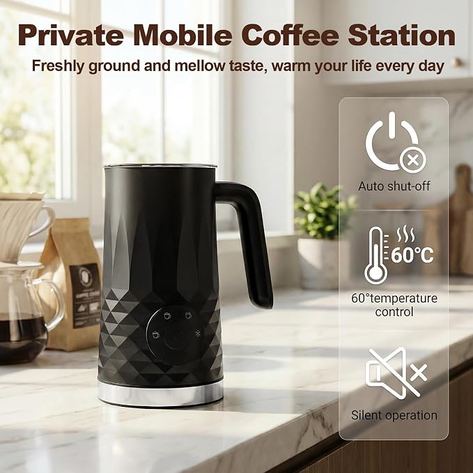 Milk Frother, 4 in 1 Electric Milk Steamer, 11.8oz/350m Automatic Warm and Cold Foam Maker for Coffee, Latte, Cappuccino, Hot Chocolate, Dishwasher Safe