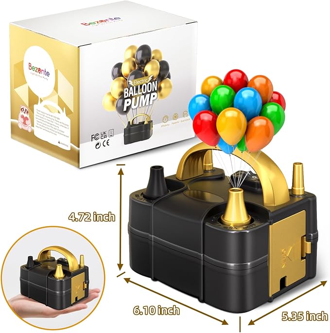 Bezente Balloon Pump Electric, Portable Balloon Inflator Pump Electric Air Pump for Balloons Dual Nozzle Electric Balloon Pump for Birthday Wedding Graduation Party Decorations