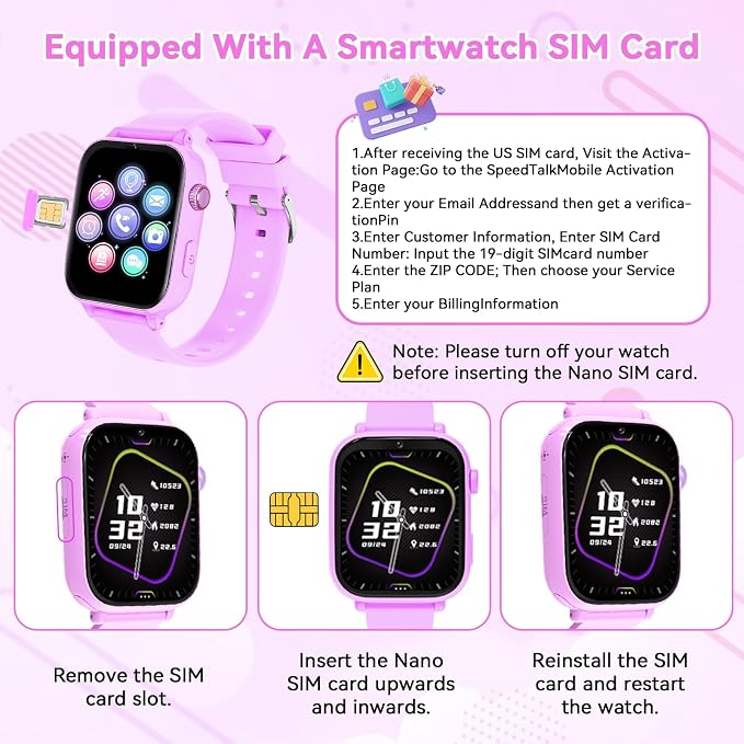 Kids Smart Watch for Boys Girls, 4G Smartwatch Phone for Children with GPS, Call, SOS, Video/Voice Chat, Parental App, Alarm, HD Touchscreen Watches for Kid Gifts Ages 4-12,Bright Rose