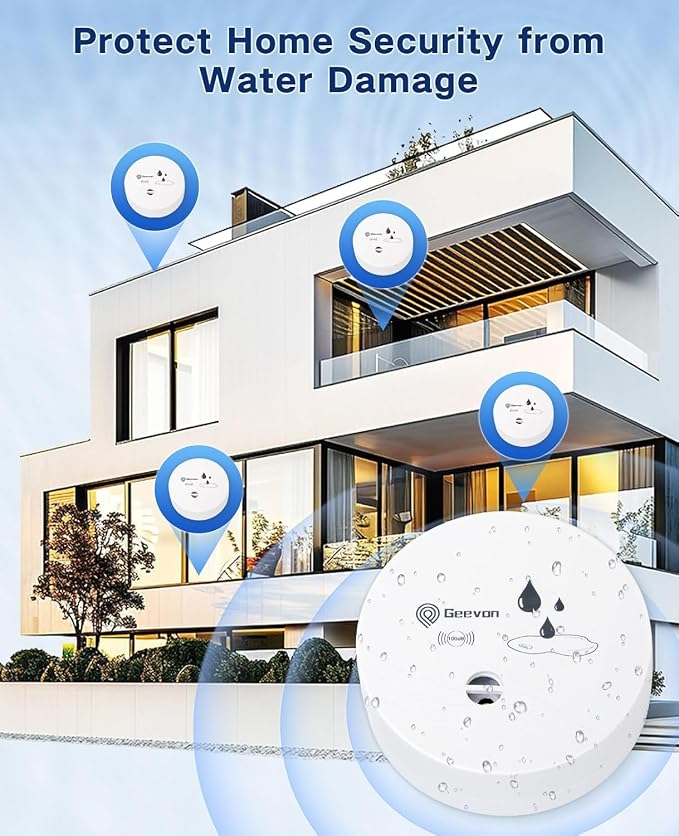 Geevon 3 Pack Water Leak Detectors, 100dB Water Sensor Alarms Flood Detector for Basements, Bathrooms, Laundry Rooms, Kitchens, Garages, and Attics, Water Alarms Battery-Operated (Battery Included)