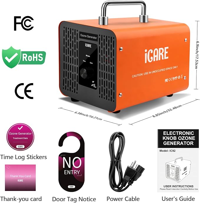 Ozone Generator 60,000mg/h, High Capacity Ozone Machine with 120 Min Timer & Cycle Mode, Ozone Odor Eliminator for Home, Car, Pet, Smoke, Industrial, Air Purifier for Large Spaces (3200 Sq.Ft)
