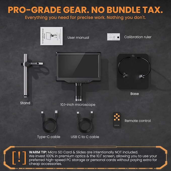 Digital Microscope for Soldering, 10.1" IPS Screen, 1200X Coin Microscope with 16MP Camera, 1080P Video, Adjustable 8+2 LED Lights, Remote Control, PC View for Electronics Repair, Adults