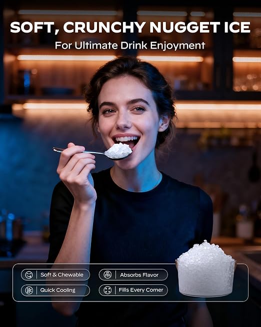 Silonn Nugget Ice Maker Countertop with APP & Voice Control, Self Cleaning Ice Machine with 3L Large Water Tank, 40 lbs/24H Soft Chewable Ice, Portable Pebble Ice Maker for Home and Party, Silver