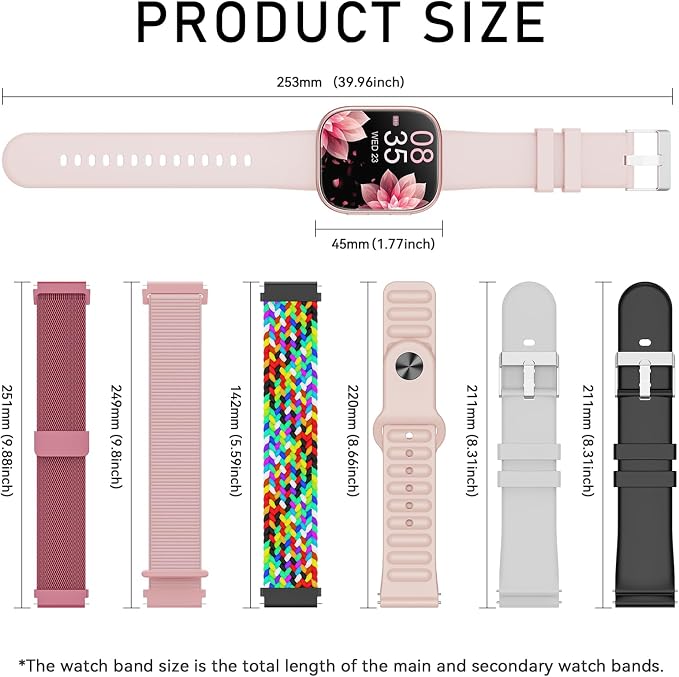 Mingtawn Smart Watches for Women Men with 7 Interchangeable Bands,1.83" HD Smart Watch with Heart Rate/Sleep Monitor,Fitness Watch with Bluetooth Call,120+ Sport Modes Activity Tracker Bands Gift Set