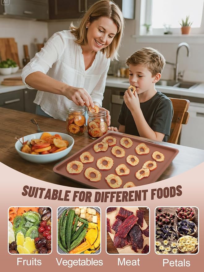 6PCS Silicone Food Dehydrator Sheets with Edge, Compatible with Cosori 12" x 11" Trays, Square Non-stick Tray Liner, High Temperature Resistance Reusable Dryer Mats