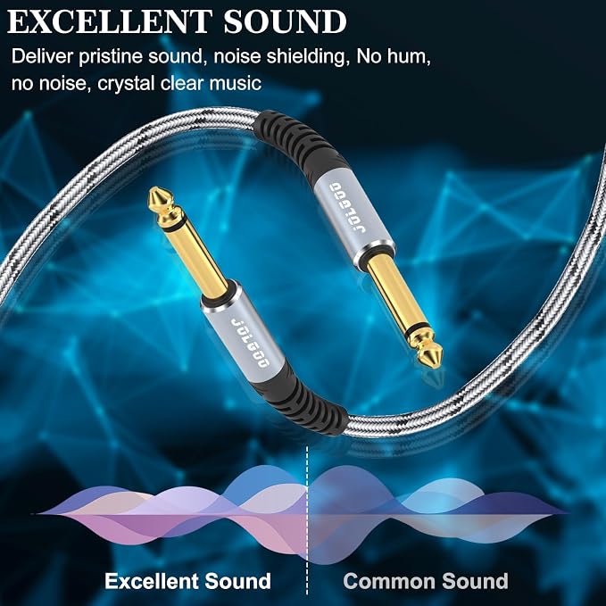 JOLGOO 1/4 Inch Guitar Instrument Cable 15 FT 2-Pack, 1/4 inch TS Guitar Cable, Quarter inch Cable, for Electric Guitar, Bass, Keyboard, Mixer, Amplifier, Speaker, Electric Mandolin