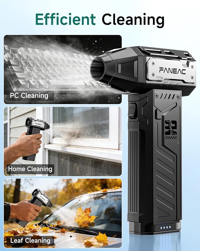 Compressed Air Duster | w/ 2 Battey Pack | 2-yr Warranty | 150,0000 RPM BLDC 150 mph Air flow, 3-Speed Rechargeable Electric Air Duster for Dust/Snow Cleaning