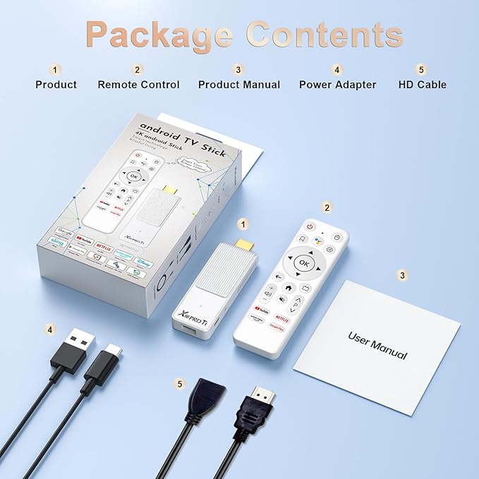 Android TV Stick 14.0, 2025 4K TV Stick 2GB RAM 16GB ROM Ultra HD RK3518 CPU Supports 2.4G/5G Wi-Fi Bluetooth 5.0 USB HDR10 with Bluetooth Voice Remote Control - White
