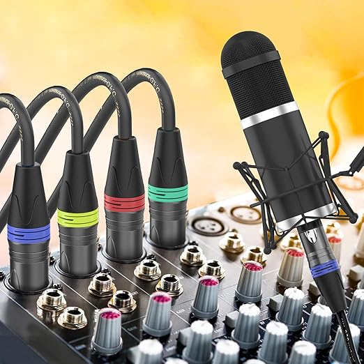XLR Cables 15ft 4 Pack, Professional XLR Microphone Cable Male to Female, Gold-Plated 3-pin X LR Speaker Cables Balanced Mic Cord, Multicolor