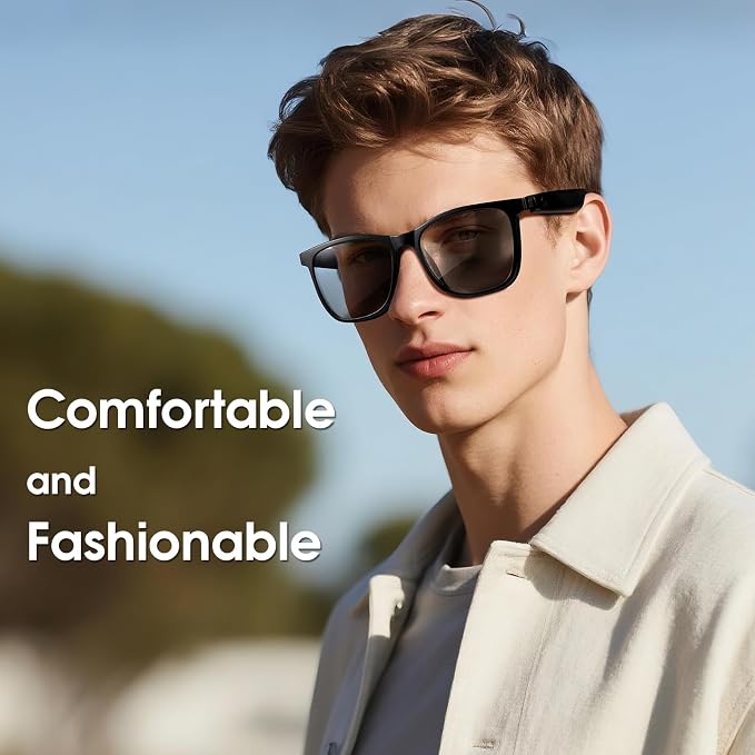 Smart Bluetooth Glasses, Blue Light Blocking, Open Ear Speaker, Voice Control, Extra Magnetic Polarized Sunglasses Lens for Men & Women