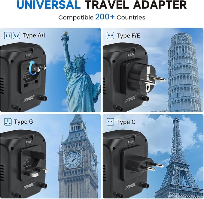 DOACE 2000W 220V to 110V Converter for European Travel for Hair Dryers, Voltage Converter US to Europe with Fast Charging Power Converter Adapter Combo with 4 USB Ports Step Down Transformer
