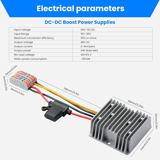240W DC-DC Boost Converter, 12V/24V to 48V 5A Boost Transformer - Waterproof IP67,Suitable for Golf Carts, Solar Panels, Electric Scooters, Overload/Short Circuit Protection