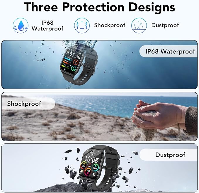 Smart Watch for Men Women,1.85" HD Fitness Tracker with Bluetooth Calls/ AI Voice Control, 120+Sports Modes, 24/7 Heart Rate/Sleep Monitor, Pedometer, Calories, Waterproof Smartwatch for Android iOS