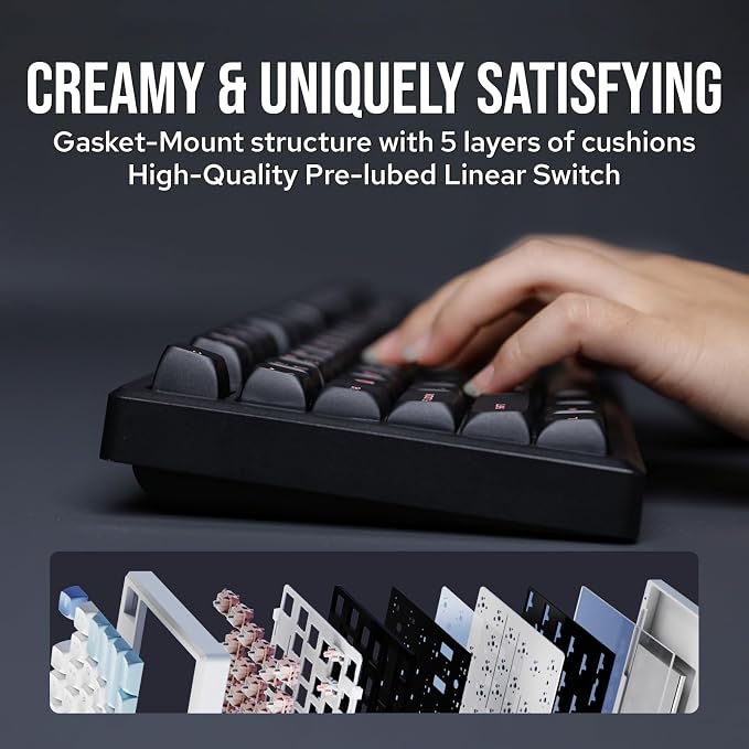 EPOMAKER Galaxy100 QMK/VIA Wireless Gaming Keyboard, Aluminum Shell, BT/2.4Ghz/USB-C, Pre-Lubed Hot-Swappable Linear Switches, NKRO, RGB Backlit (Black, Wisteria Linear Switch)
