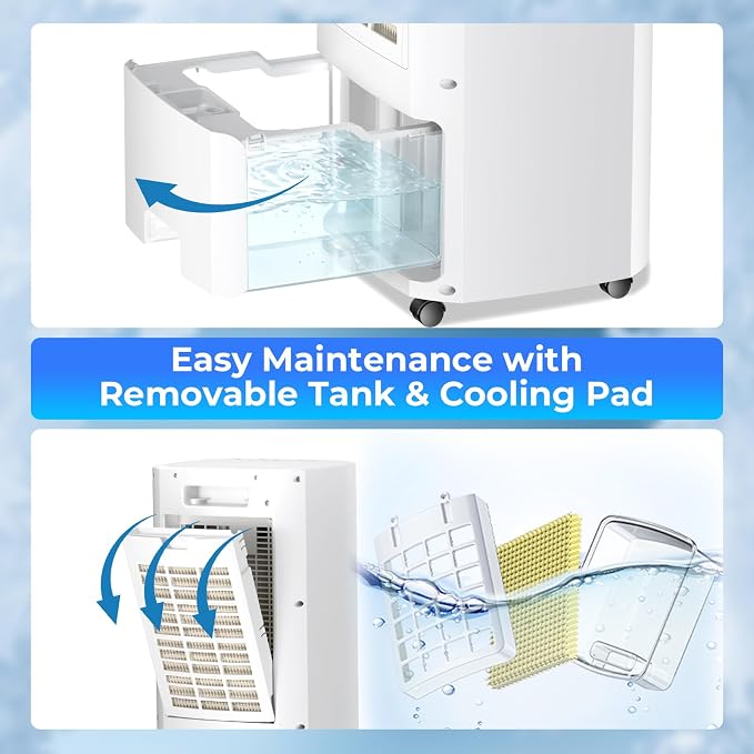 Electactic Portable Air Cooler,3 In 1 Swamp Cooler with Ice Packs,15H Timer,3 Speeds & Modes,Windowless AC for Apartments,Bedroom,Office,45dB Quiet,Pet-Friendly,Ivory