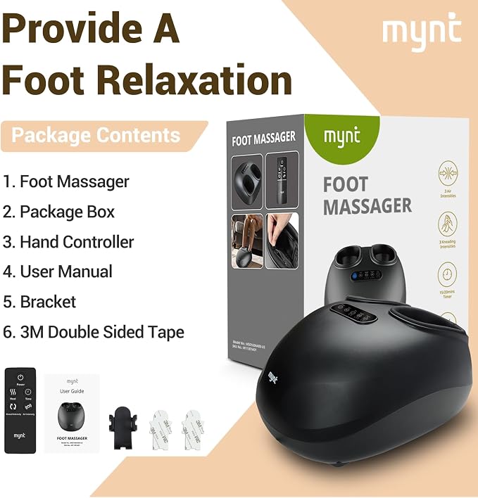 Mynt Shiatsu Foot Massager with Heat, FSA Eligible HSA Approved, Electric Foot Massage Machine for Plantar Fasciitis Neuropathy, Deep Kneading with Control, Fits Up to 14