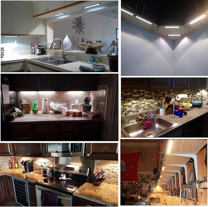 AIBOO LED Under Cabinet lighting Kit, Plug in Strip Lights with Dimmer Switch for Kitchen Cabinet Counter, Closet, bedroom lighting.(24w-8 bars kit-6000K)