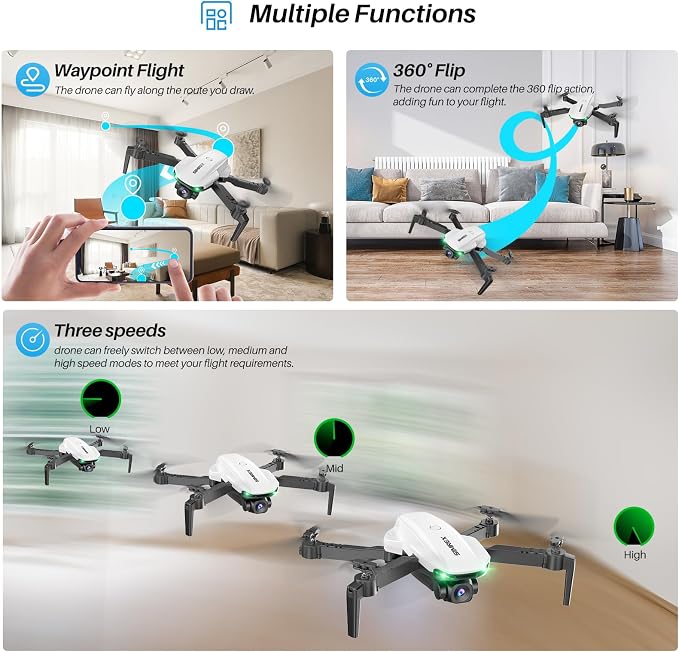 SIMREX Drone With Camera 1080P for Kids And Adults, RC Quadcopter with Altitude Hold, Mini Drone With One Key Start, Waypoint Fly, Headless Mode, 3D Flip, 3 Speeds, Remote Control Drone for Beginners