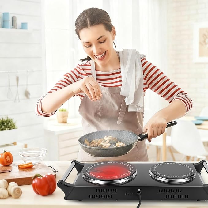 Electric Burner, Electric Hot Plate for Cooking Portable Cooking Stove, Countertop Burner Cooktop for Kitchen, Dorm, Temperature Control, Easy to Clean, Black