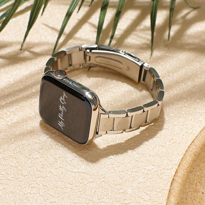 My Pretty Strap - Compatible Apple Watch Band Strap, Stainless Steel Fashion iWatch Replacement Strap- Easy Resizing, No Tool Needed, Fits Most Wrists- Compatible with Series 1-11, SE and Ultra