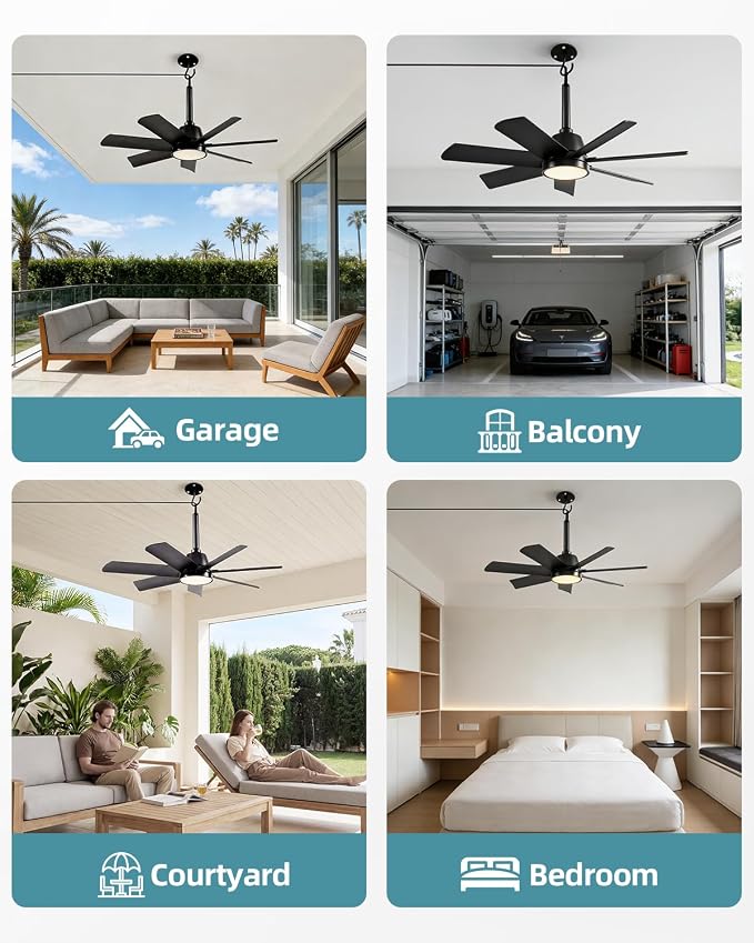 NWOP 28'' Outdoor Ceiling Fans with Lights and Remote, LED Gazebo Hanging Fan with Hook, 3CCT 3000K-6500K Dimmable Gazebo Fan, 6-Speed Quiet Ceiling Fan with Timer for Patio, Porch, Pergola, 2-Black