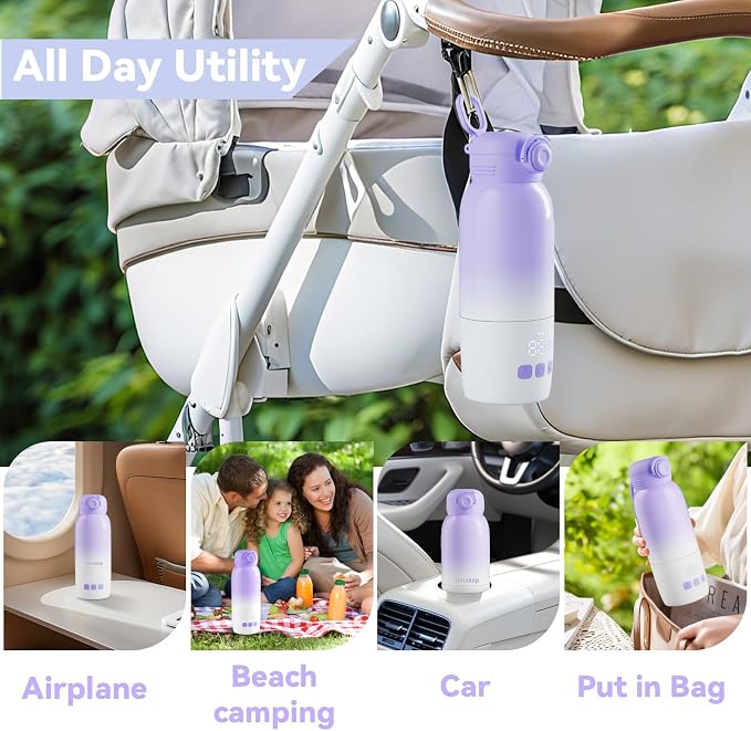 Portable Bottle Warmer for Travel - 12oz Cordless Milk Warmer, Dual Heating Modes for Breast Milk & Water, Fast Heating Smart Temperature Control, Ideal for Outdoor, Car, and Nighttime Feeding