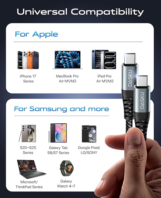 USB C to C Cable 10FT, 2 Pack USB C Cable Fast Charging 60W, USBC to USBC Cable Upgraded Extra Durable Braided USB C Cord Compatible with iPhone 17 16 15 Pro Max,Samsung Galaxy S10, LG and More-Black
