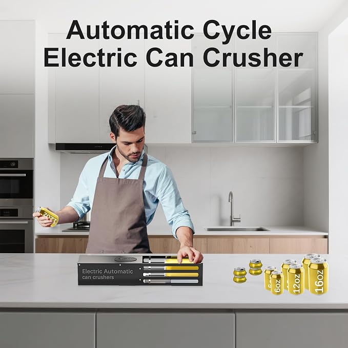 Electric Can Crusher, Automatic Can Crushers Wall Mounted for Recycling 8oz, 12oz & 16oz Cans, Fill 1 can at a Time, for Recycling Aluminum Seltzer, Cola, Beer Cans