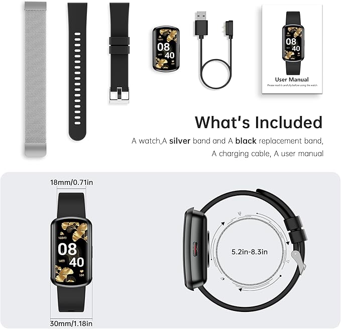 Health Fitness Tracker with 24/7 Heart Rate, Smart Watch with Blood Pressure and Blood Oxy-gen Monitor, Bulit-in 120+ Sport Mode, Sleep Tracking Waterproof Activity Tracker for Women Men