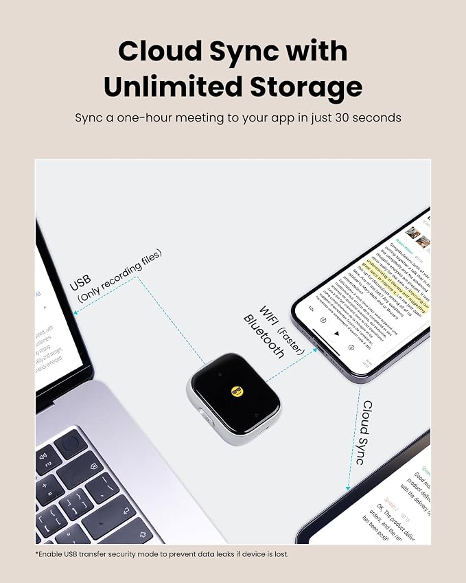 iFLYTEK P1 AI Voice Recorder, Wearable AI Recorder, AI Transcribe & Summarize, Real-Time Translation, Ultra-Light & Portable, Cloud Storage, Privacy, Long Battery, Quick Charge