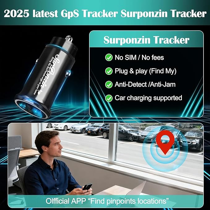 Car Anti-Loss Device with Charging Port - Real-Time Location Tracking, Compatible with Apple Find My (iOS Only)-Black