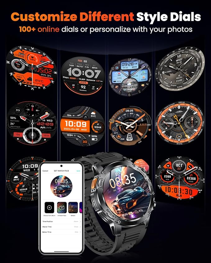 Military Smart Watches for Men (Answer/Make Calls), Smart Watch with 100-Days Extra-Long Battery, IP68 Waterproof, Heart Rate/Sleep Monitor 100+ Sport Modes 1.7″ Fitness Watch for Android/iPhone