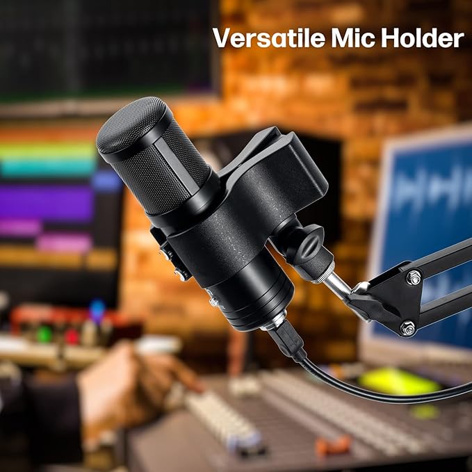 BILIONE 4pcs Versatile Microphone Clip, Adjustable Mic Holder for Microphones with Outer Diameter Range 1.26" from 2.3", with 5/8" Male to 3/8" Female Screw Adapter(Black)