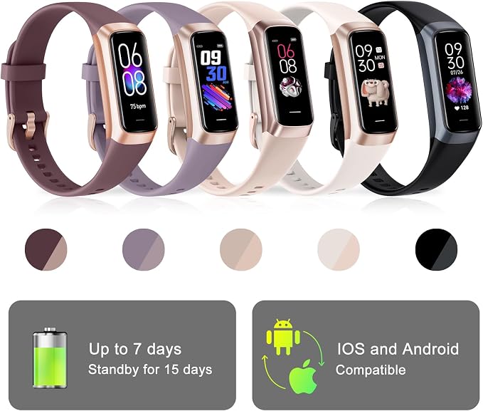 Fitness Tracker with 24/7 Heart Rate, Health Tracker with Calories Sleep Monitor, 1.10''AMOLED Touch Color Screen, Step Counter Activity Pedometer Smart Watch for Women Men