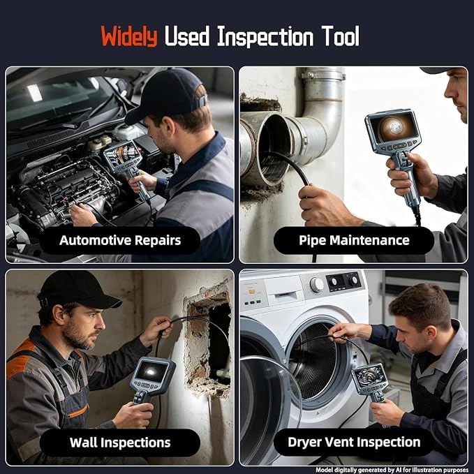 Daxiongmao 2-Way Articulating Borescope, 4.5" IPS 1080P HD Endoscope with LED Lights, IP67 Waterproof Snake Inspection Camera, 5FT Probe for Auto Engine, HVAC Duct, Plumbing Pipe Wall Inspection