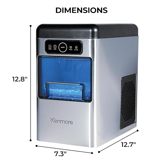 Kenmore Countertop Ice Maker Nugget Machine – Portable Self-Cleaning Máquina de Hacer Hielo para Casa, Crunchy Chewable Pebble Ice, 40lb/24hr Capacity, Stainless Steel