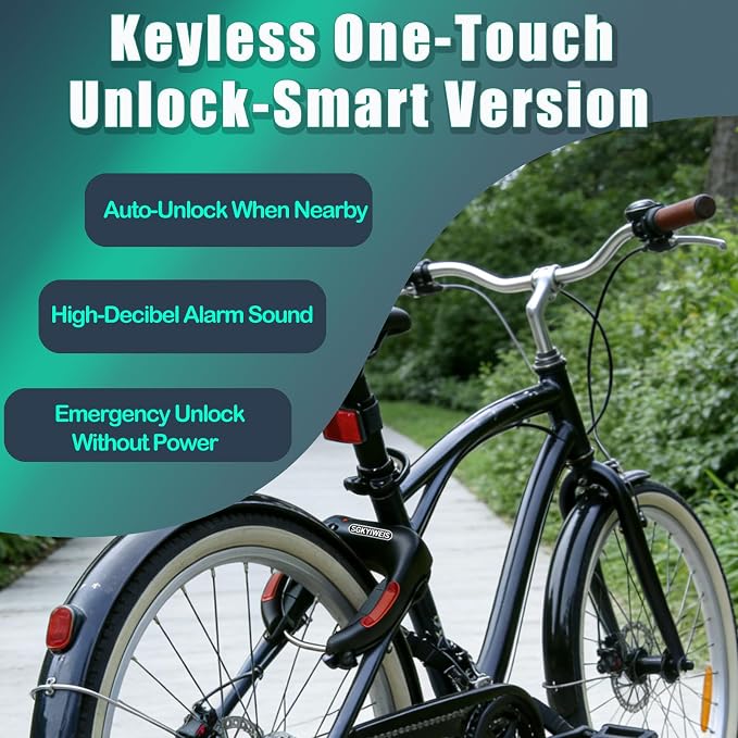 U-Shaped Smart Bike Lock, Electronic Keyless Lock with Solar & Type-C Charging, IP65 Waterproof, 2000mAh Long Battery Life for Bicycles, E-Bikes