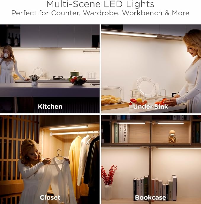 Leetdud Under Cabinet Lighting Plug in 9 Inch, 120V Motion Sensor Lights Indoor, 3CCT 3000/4000/5000K, Aluminum Linkable Super Bright LED Counter Light with Timer for Kitchen, Shelf, Closet, 1 Pack