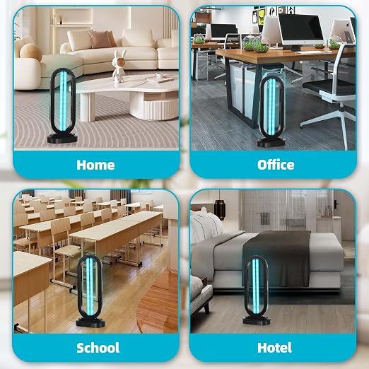 Feefir UV Light Sanitizer,4-Speed Timing and Remote Control | UVC Home Disinfection Device,Ultraviolet Light Sanitizer for Dust Mites,UV Lamp for Whole Room,Black