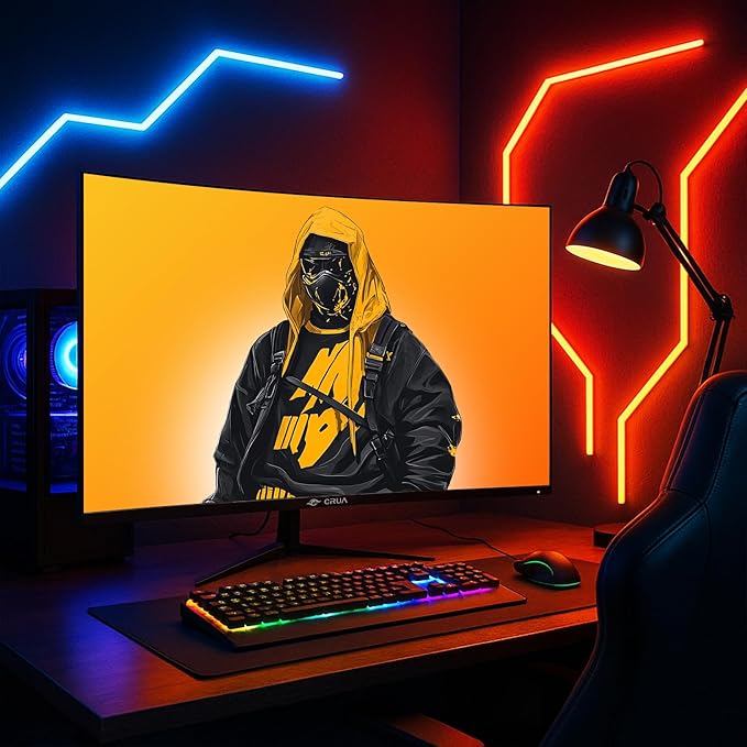 CRUA 32" Curved Gaming Monitor, 2K QHD 2560x1440, 144Hz/165Hz VA Display, 1800R Screen, 120% sRGB, AMD FreeSync, Low Blue Light, HDMI& DP, Wall Mountable PC Monitor for Gaming, Streaming & Work- Black