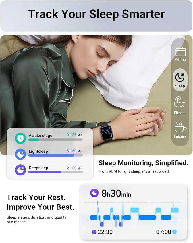 Gydom Smart Watch for Men/Women, 1.85" AMOLED Screen Fitness Watch for iPhone/Android, Activity Tracker with Heart Rate/Sleep/SpO2, Answer/Make Call, 3ATM Waterproof, 120+ Sport Modes, AI Voice, Black
