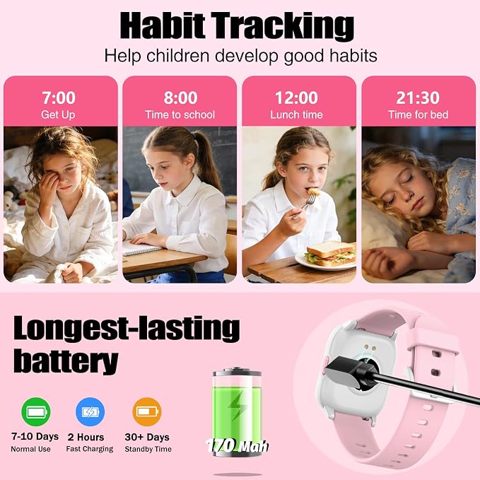 meoonley Kids Watch for Girls Boys with IP68 Waterproof, Girls Watch with 19 Sports Modes, Sleep Tracking, Pedometer, Stopwatch, Kids Activity Tracker, Birthday Gifts for Girls Age 6-15 Years Old