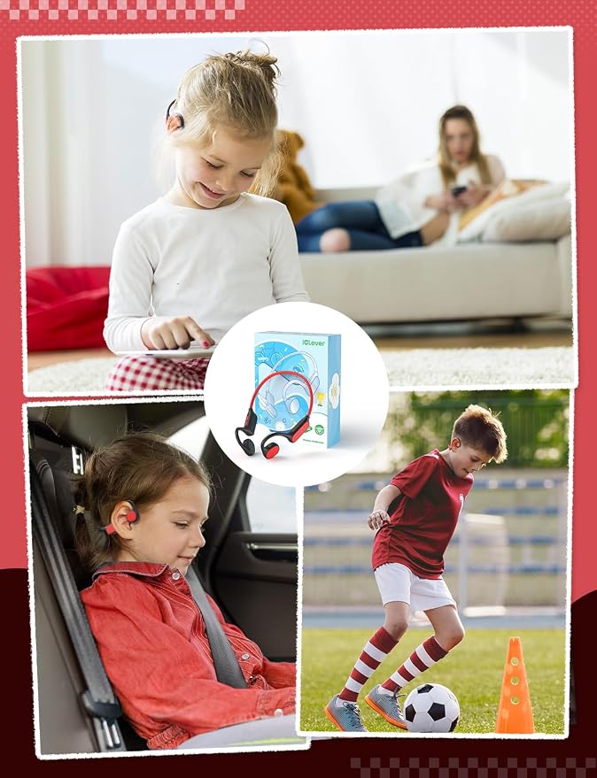 iClever Kids Headphones, Bluetooth 5.4 Air Conduction Open Ear Headphones, Safe Volume 74&85 dBA, Clear Audio, 360° Bending, Ultra-Light Comfortable Kids Bluetooth Headphones for iPad/Outdoor/Sports