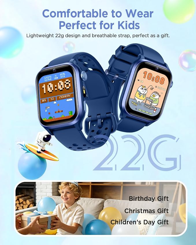 Smart Watch for Kids NO APP/Phone, 1.52" Fitness Tracker Watch Pedometer, Heart Rate, Flashlight, Video Camera, Puzzle Games, Sleep Monitor, IP68 Waterproof, Gift for Boys Girls 5-16, Blue