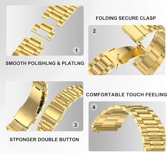 SUPLINK Compatible with Samsung Galaxy Watch 7 6 5 4 40mm 44mm Band/Galaxy Watch 6 4 Classic 43mm 47mm 46mm 42mm Band/Active 2 40mm 44mm/Watch 3 41mm,20mm Metal Replacement Strap Women (Gold)