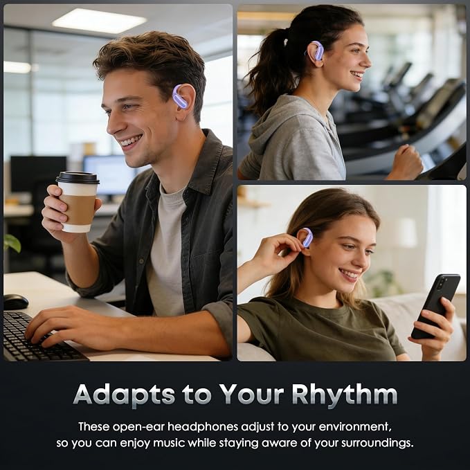 TRAUSI Wireless Earbuds Bluetooth Headphones, 54H Playtime Stereo Over Ear Buds with ENC Noise Cancelling, LED Power Display, IPX7 Waterproof Sport Earphones wih Earhooks for Running/Workouts Purple