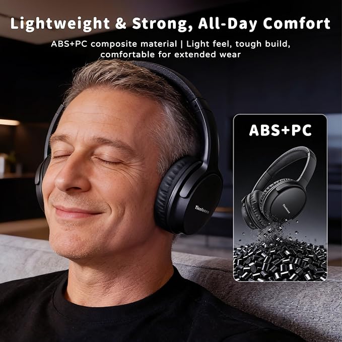 Tianfucen Wireless Headphones for TV, BKM400 TV Headphones Wireless for Seniors, TV Headphones Wireless with Easy Plug & Play USB Transmitter, No Lip-Sync Delay, 40H Playtime, Comfortable, Black