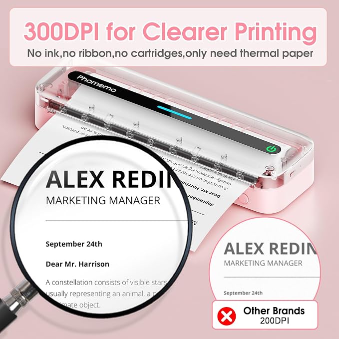 Phomemo M832 Portable Printers Wireless for Travel, Bluetooth Inkless Thermal Printer, Support 8.5"x11"/A4/4.33"/3.15"/2.08" Thermal Paper, Compatible with iPhone Laptop for Office School Home Use